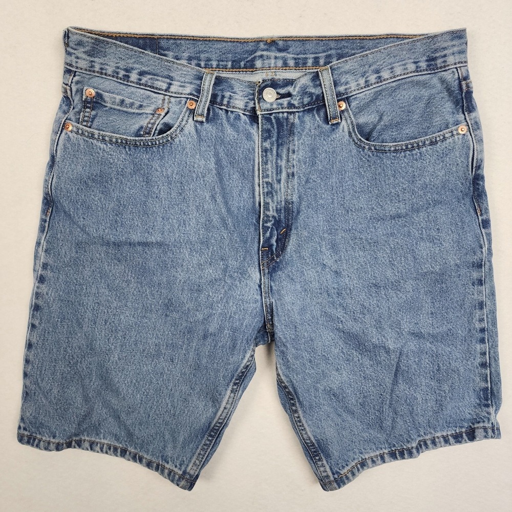 Levi's 405 Standard Bermuda Shorts Men 36 Blue Denim Cotton Mid Rise Medium Wash